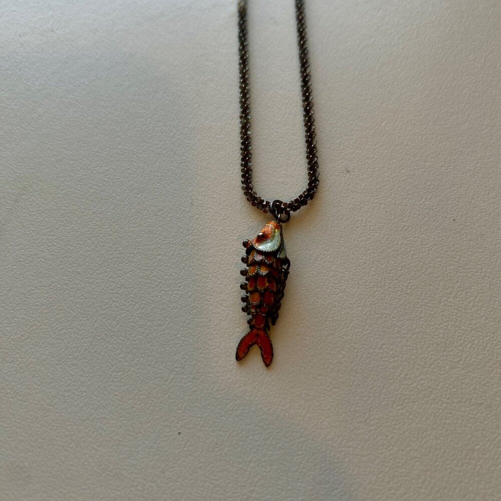 Vintage‎ 1970s Jointed Fish Pendant Necklace 8.5 Chain